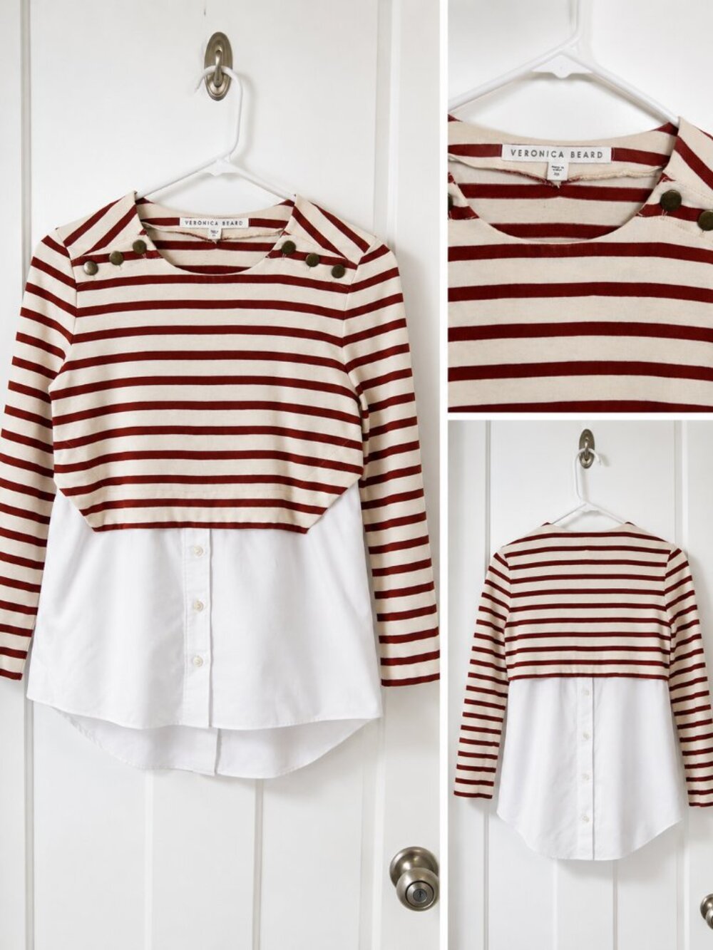 Veronica Beard Anchor Layered Striped Poplin Shirt XS - Picture 4 of 4